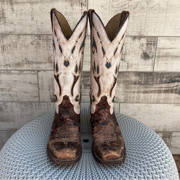 Stetson Distressed Leather Western Cowboy Boots - Picture 10 of 16